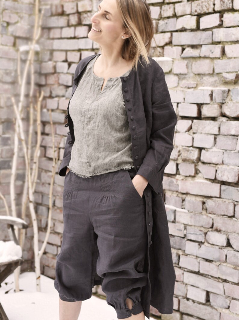 Ladies button loop fastening linen coat. Linen dress. Colours image 7