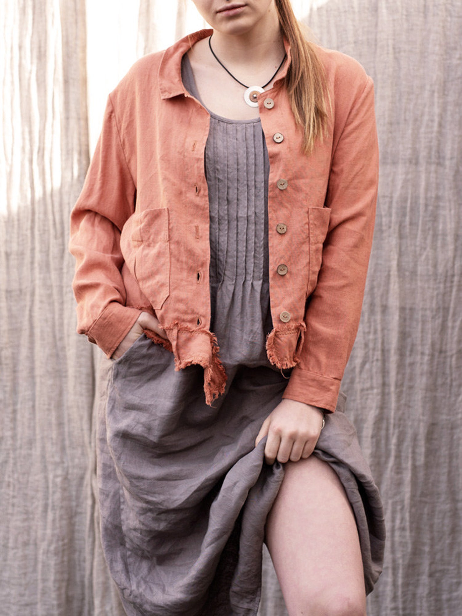 Ladies, Short, Linen Jacket. Summer Jacket With Collar. Women's Light