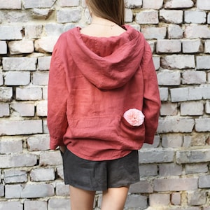 LINEN HOODIE SHIRT / Linen womens sweatshirt/ linen ladies jumper/Women hoodie /20 colors