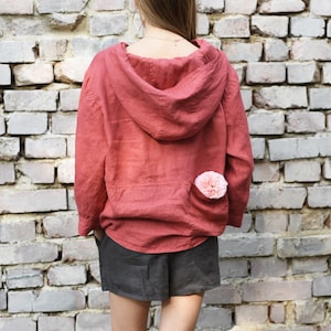 LINEN HOODIE SHIRT / Linen womens sweatshirt/ linen ladies jumper/Women hoodie /15 colors image 1