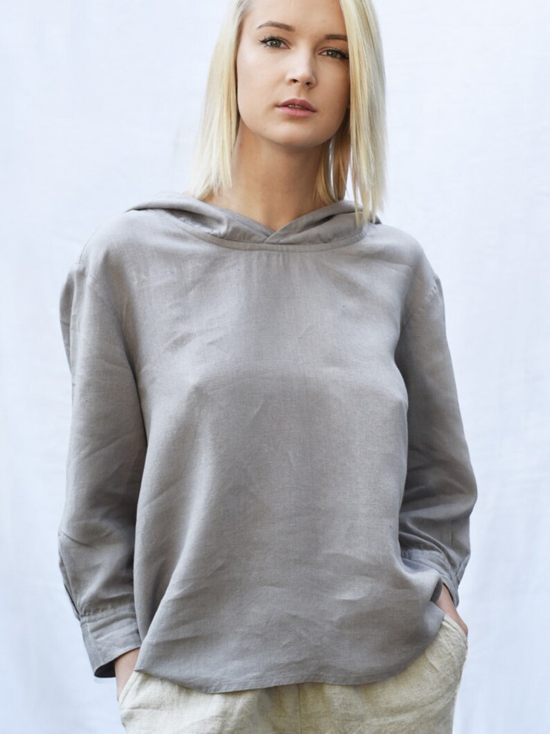 LINEN HOODIE SHIRT / linen ladies top/ linen ladies jumper/women hoodie / colors image 7