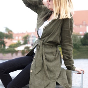 Womans Linen Coat/ Linen Jacket/ Trench Coat/ Autumn Shirt/ Long Jacket/ Lightweight Jacket/ Linen Clothes Belted Jacket Linen dress