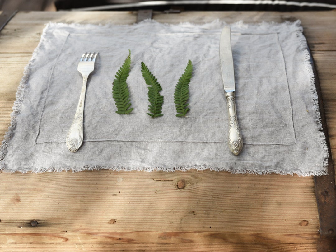 Natural Linen Placemats. Textured Heavy Linen Napkins With Raw Edges ...