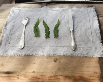Natural Linen Placemats. Textured Heavy linen napkins with raw edges. Rustic table decor.