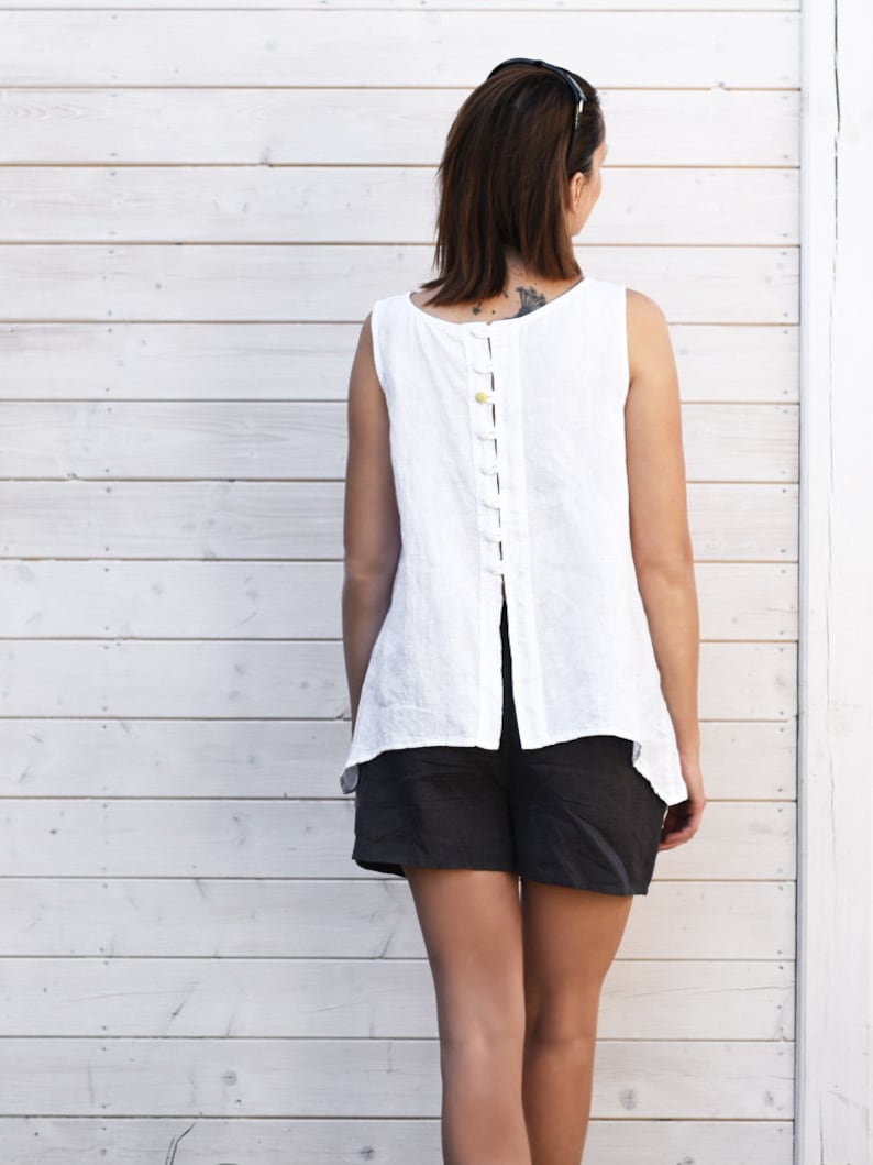 White Linen Sleeveless Top: Button Back Ladies Shirt - Etsy