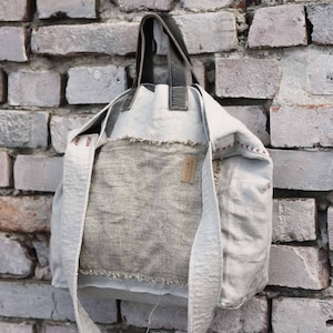 Shoulder bag / Big, heavy linen bag / Oryginal linen bag / Women grey color bag