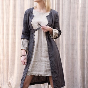 Ladies button loop fastening linen coat. Linen dress. Colours image 2