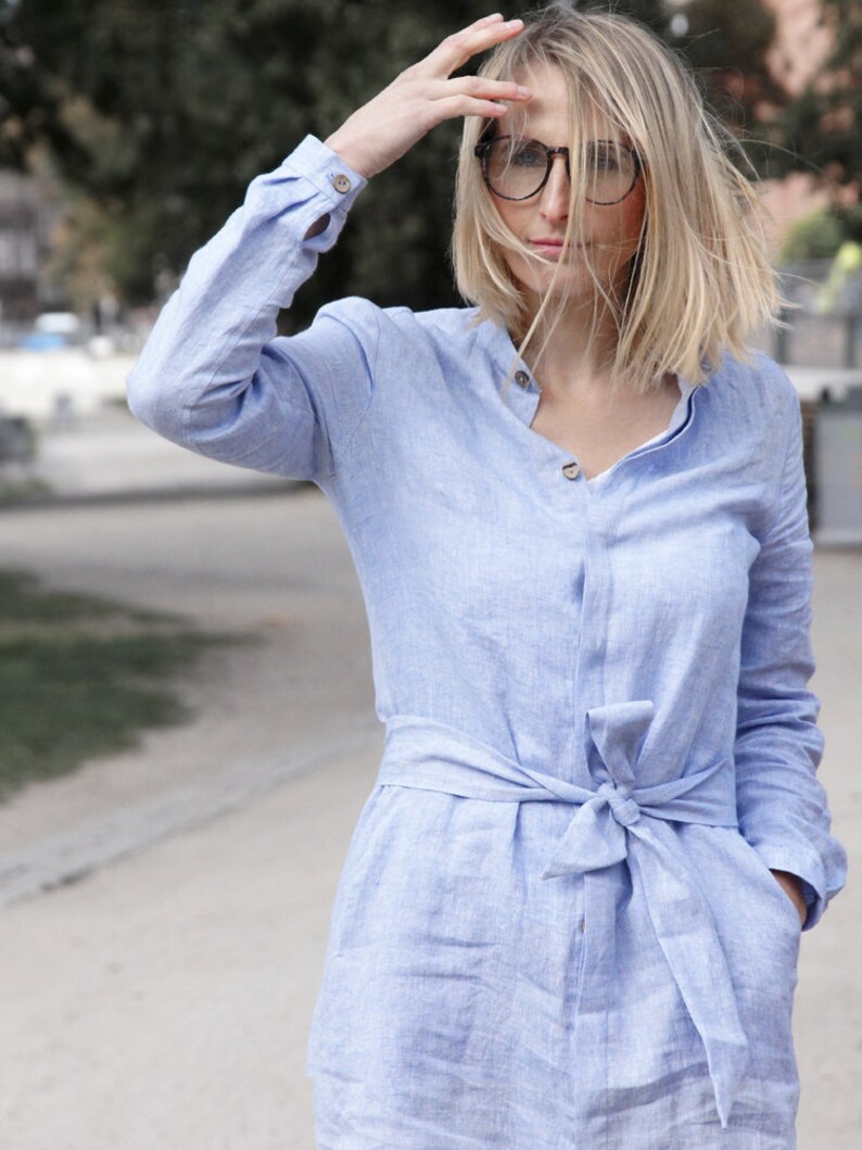 Lightweight Coat Buttoned dress Midi length linen dress Fall Dress Linen Clothing Light Dress Linen Dress Long shirt, Linen