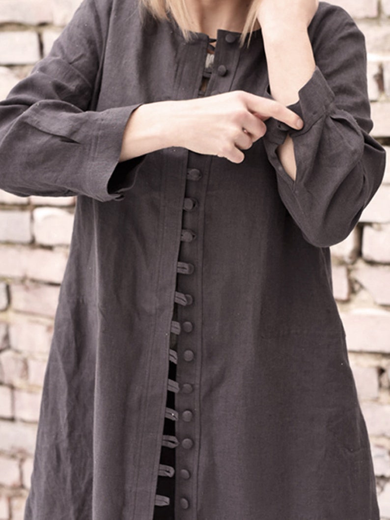 Ladies button loop fastening linen coat. Linen dress. Colours image 6