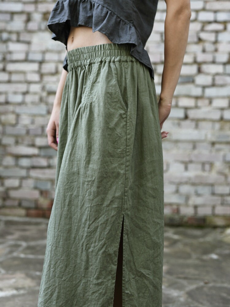 Linen Long Skirt. Skirt With Deep Pockets and Elastic Waistband. 15 ...