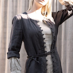 Ladies button loop fastening linen coat. Linen dress. Colours image 3