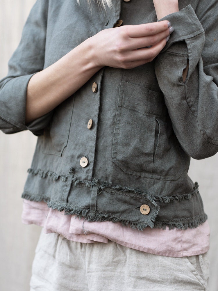 Ladies, Short, Linen Jacket. Summer Jacket With Collar. Women's Light