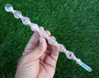 Rose quartz wand crystal chakra healing stick meditation spiritual large sphere gemstone for healers