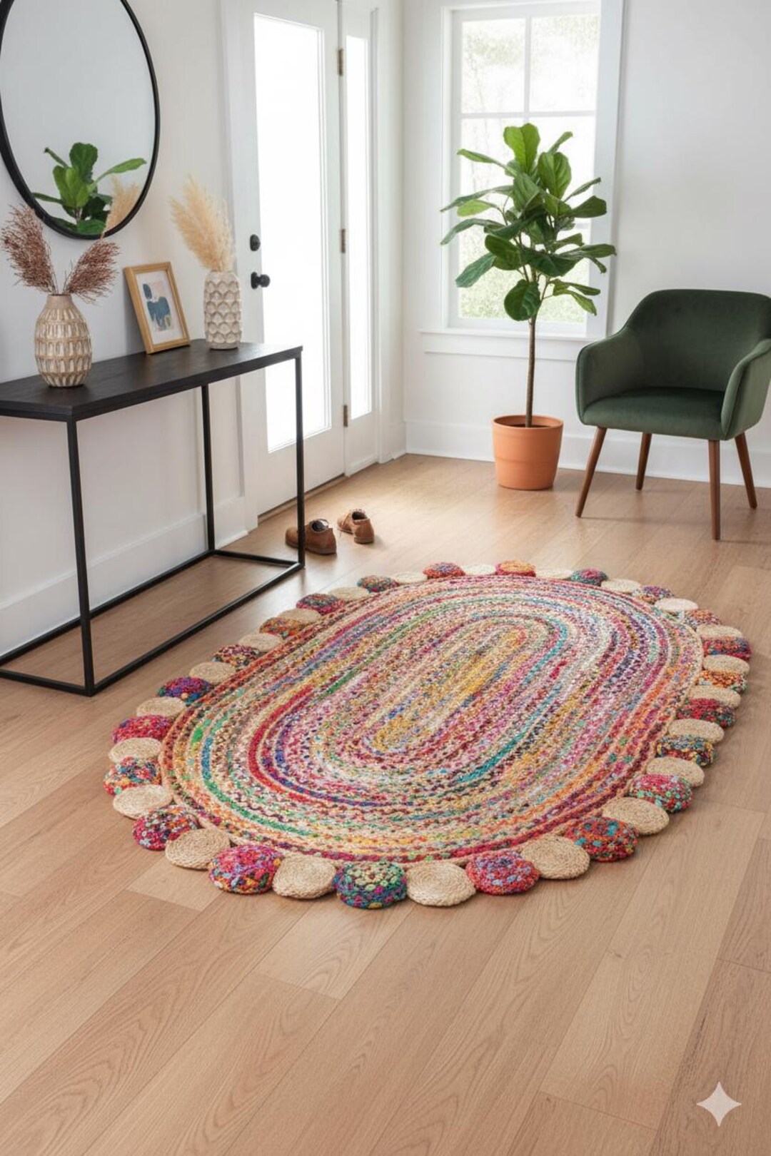 Handmade Oval Jute Chindi Rug, Multicolor Braided Boho Floor Mat - Etsy