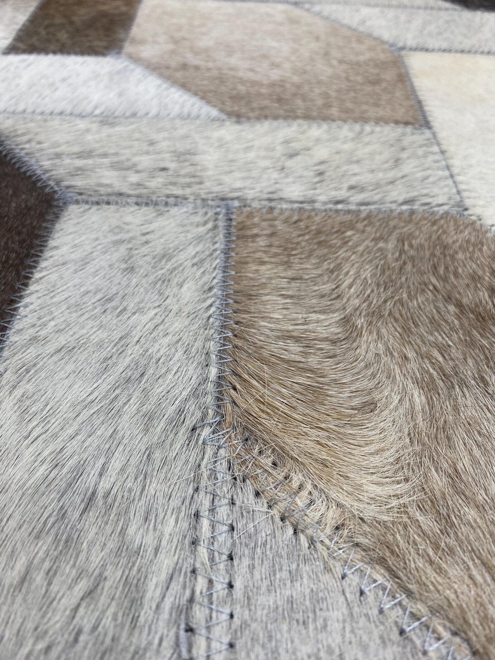 Patchwork Neutral Color Rug Geometric Cowhide Patchwork Rug, Neutral Modern Area Rug, Scandinavian ...