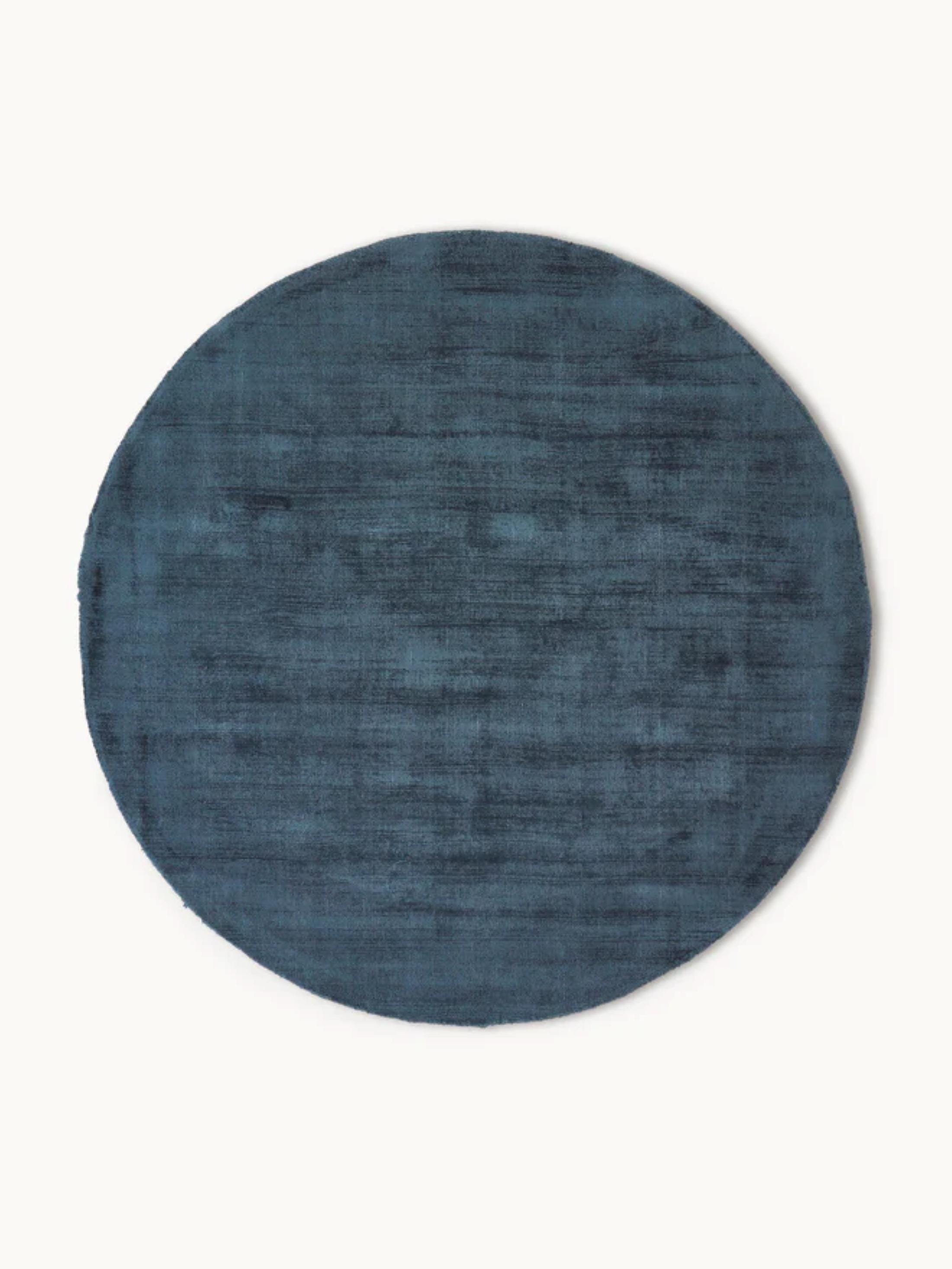 Blue Round Silk Rug Hand Tufted Minimalist Viscose Area Rug Custom Size ...