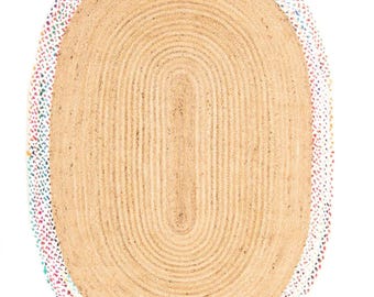 Handmade Oval Jute Rug | Multicolor Braided Edge, Boho Decor