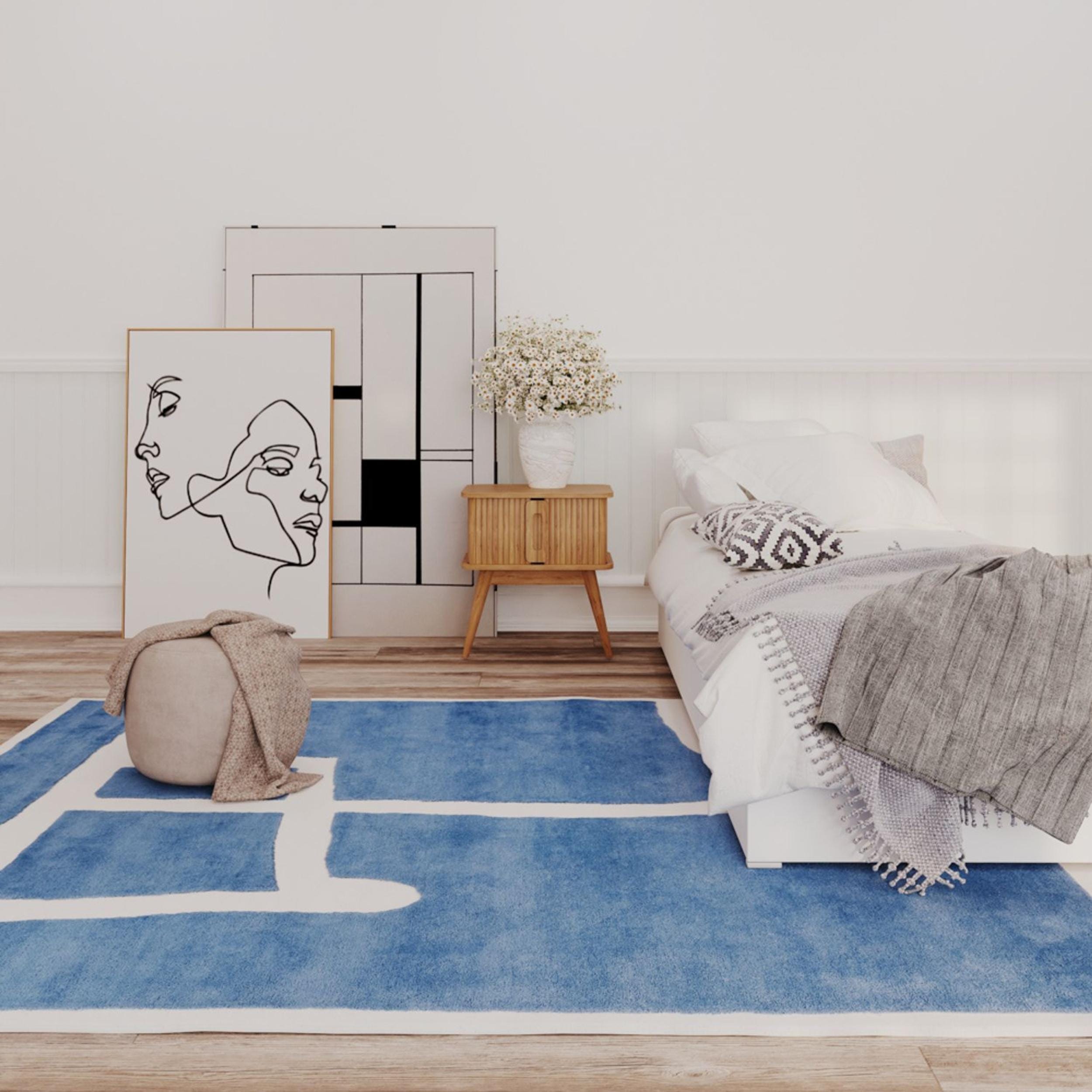 Blue Abstract Hand Tufted Rug, Modern Scandinavian Area Rug, Geometric ...