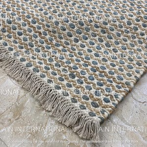 Handwoven Jute & Wool Rug 10&#39; x 14&#39; Jute Dhurrie: Farmhouse Style,