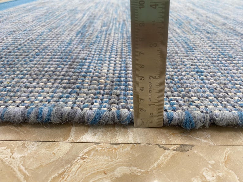 Small Blue Wool Rug Sky Blue Flatweave Wool Dhurrie Rug, Handmade Minimalist Scandinavian ...