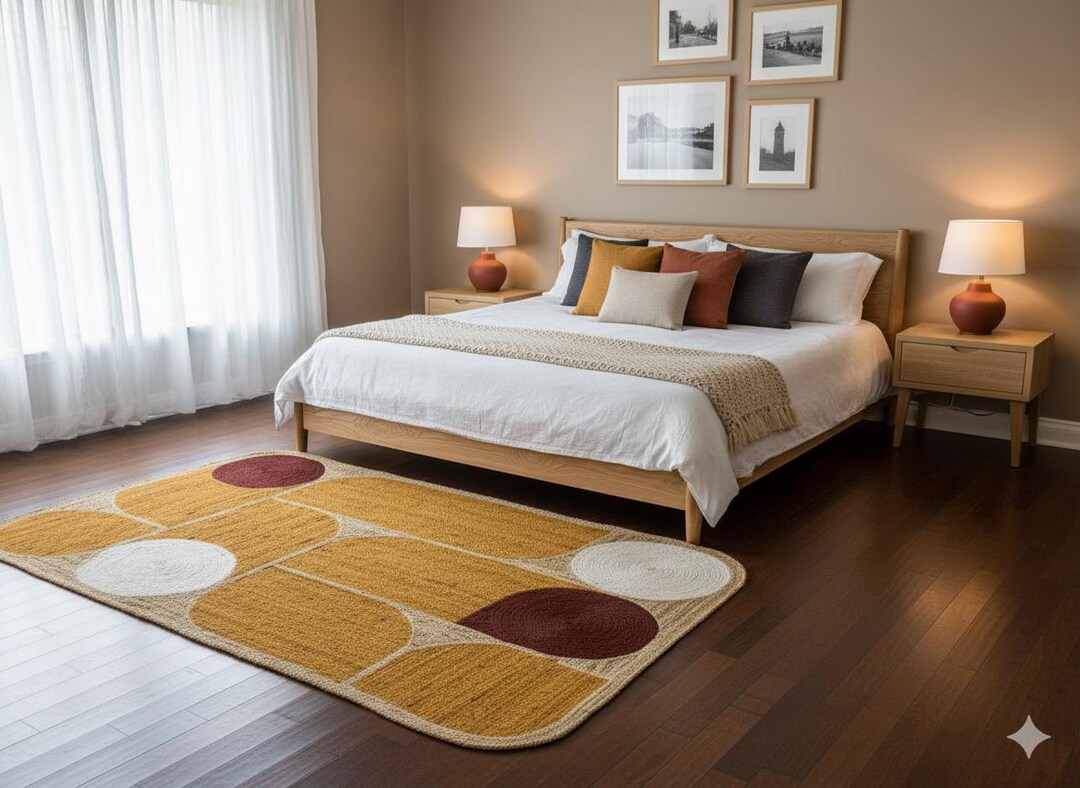 Handmade Abstract Jute Rug: Modern Geometric Circles, Sustainable ...