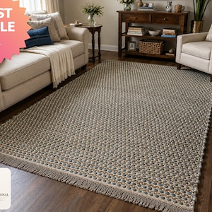 Juteteppich, Wollteppich, Naturfaserteppich, Handgewebter Boho Teppich, Strukturierter Teppich, Vorleger für Wohnzimmer