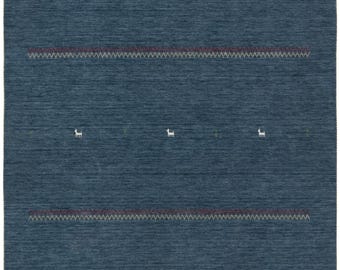 Tappeto Gabbeh in lana blu navy, tappeto minimalista, tappeto in lana fatto a mano, tappeto moderno, tappeto su misura per soggiorno, decorazione per la casa blu