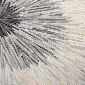 Sunburst Rug Patchwork Cowhide, Neutral Beige Grey Hair On Hide Rug, Scandinavian Rug, Boho Luxury Rug, Custom Size Rug, Statement Area Rug