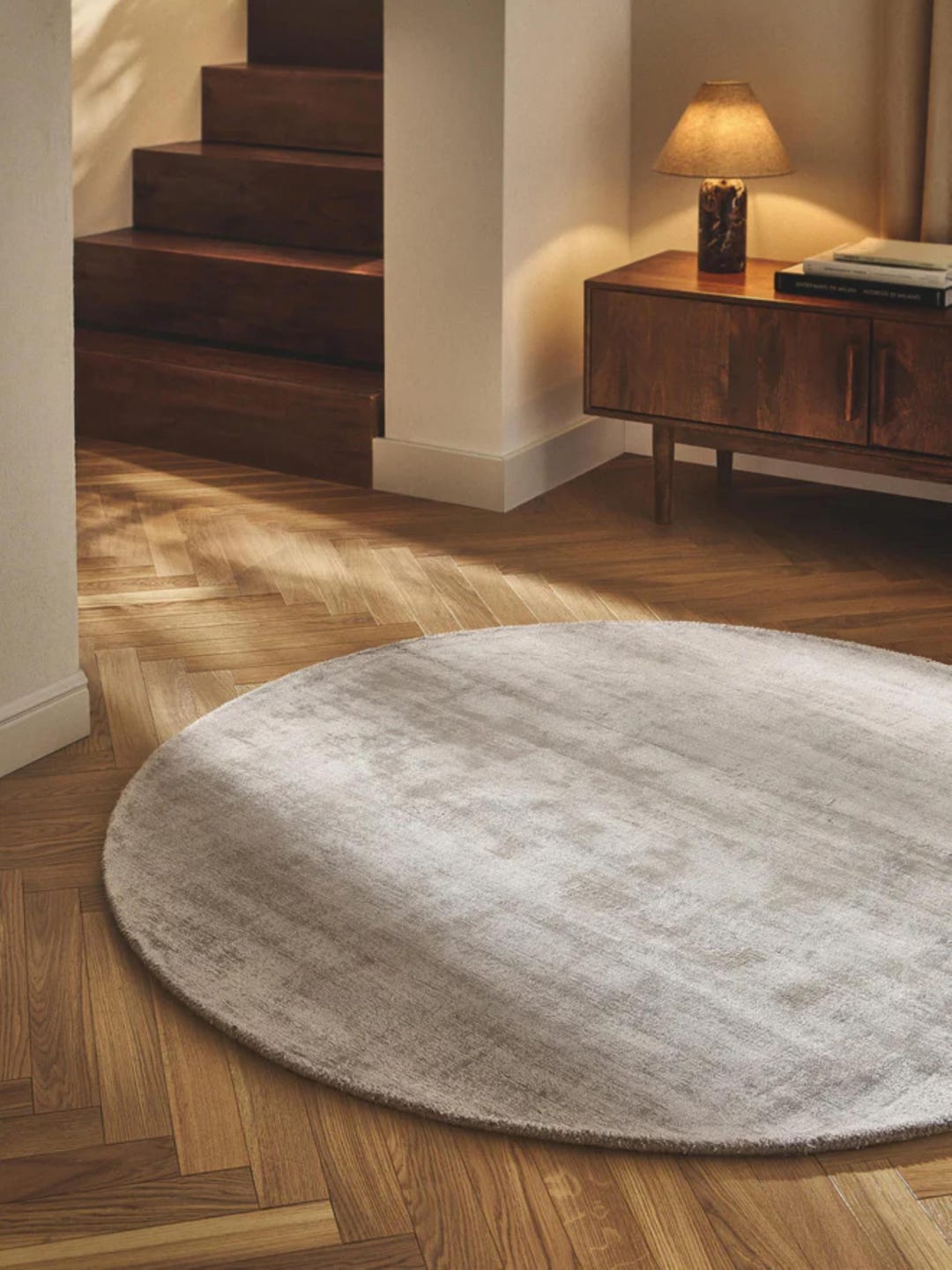 Sider Rug Silver Round Silk Rug Hand Tufted Minimalist Viscose Area Rug Custom ...