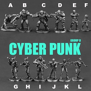 Figurki CyberPunk | Model postaci z gry | Elementy gier planszowych | Rzeźba metalowa | 18 szt. | Metalowe elementy dekoracyjne | Figurka humanoidalna