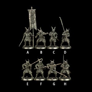 Japanese Shogunate Period | Samurai and Ninja | Bushido | Board Game Pieces | Metal Sculpture | Humanoid Tabletop Figurine | 19pcs