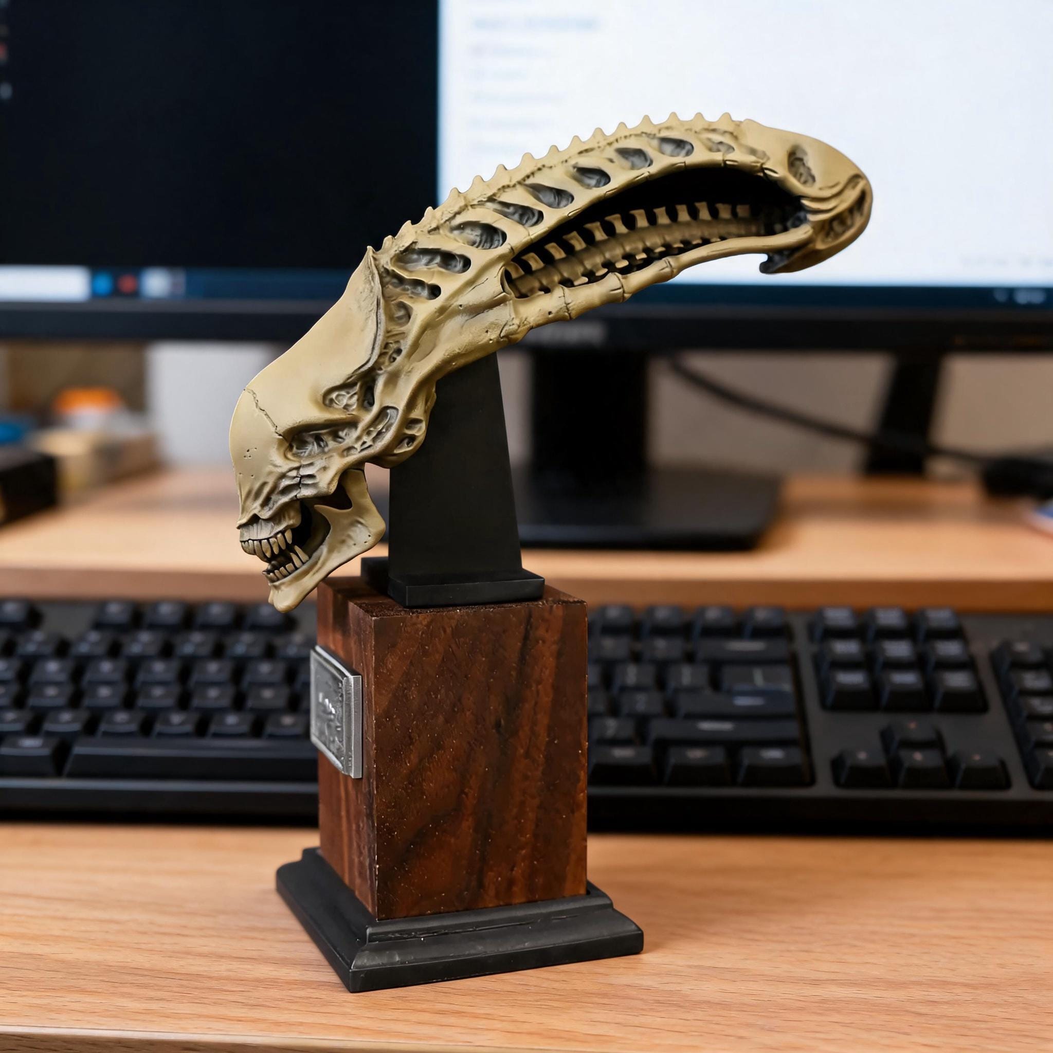 Xenomorph Skull Resin Statue - 155mm Desktop Sculpture, Sci-Fi Model Kit Collector's Display, Bioluminescent Horror Art Gift