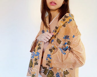 AUSSEN FITRI GELB | Außen Kimono Batik Baumwolle Floral - Blätter