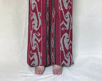 Trousers Tenun Cotton in Tenun Ikat Geometric Red Monkey Pattern //by CANDI Berlin