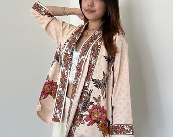 AUSSEN FITRI PFIRSICH | Äußere Kimono Batik Vögel