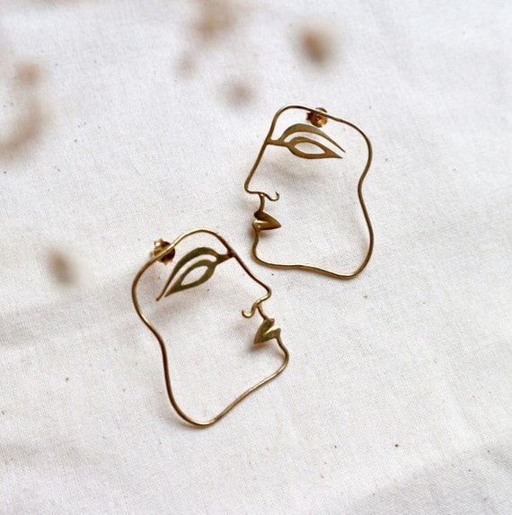 Face Outline Picasso Sterling Silver Stud Earrings Face Outline Picasso Sterling Silver Stud Earrings