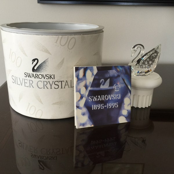 Vintage Swarovski Crystal 1995 Centenary Swan On Pedestal Stand  - 100 year anniversary COA &Original Box Never Displayed
