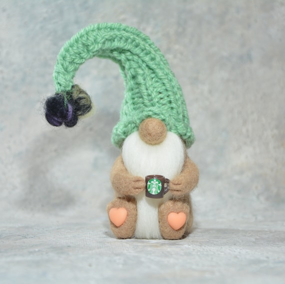 5 Felted Gnome With Starbucks Coffee Coffee Drinking Etsy