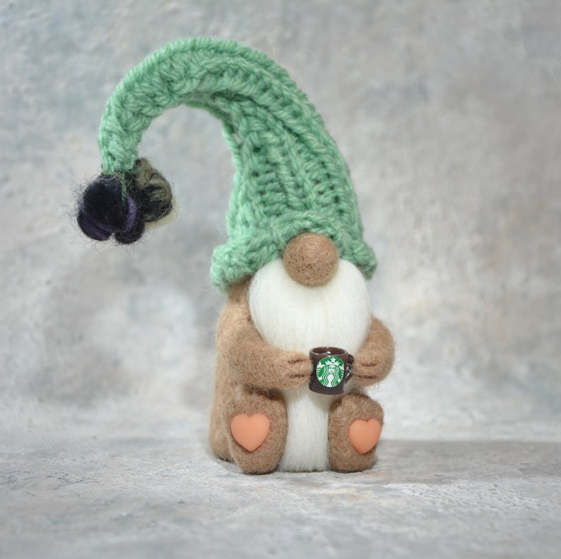 5 Felted Gnome With Starbucks Coffee Coffee Drinking Etsy