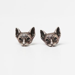 Sphynx Cat Earrings for Women Man, Sterling Silver, Memorial Gift for Cat Lover, Animal Earrings