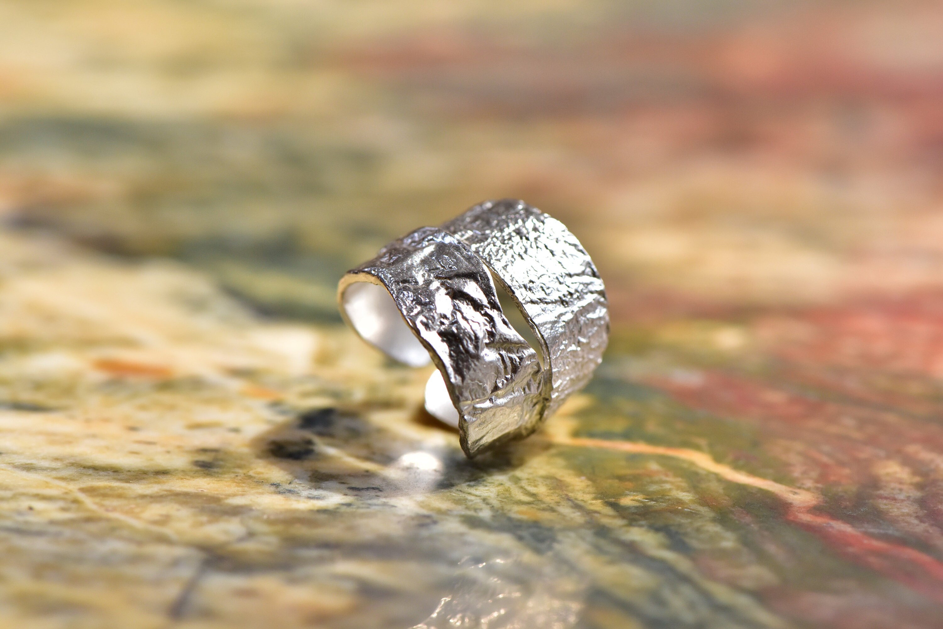 Irregular Aluminum Foil Texture Ring Adjustable Silver Ring Etsy