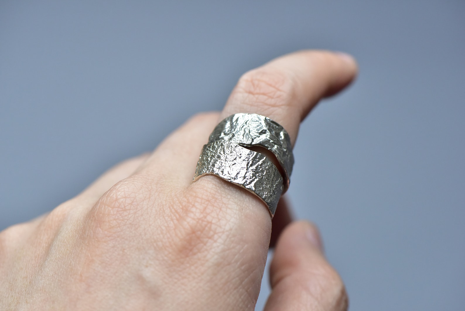 Irregular Aluminum Foil Texture Ring Adjustable Silver Ring Etsy