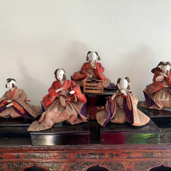 Japanese Hina Dolls. 5 Musicians - Antique