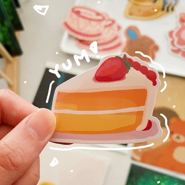 Strawberry Cake sticker flake | Laminated glossy die cut sticker