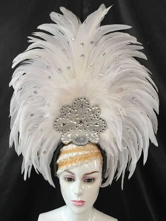 White Feather Headpiece, Feather Headdress Carnival,samba Dance Costume