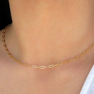 Rectangle Chain Necklace, Paperclip Chain Necklace, Yellow Gold Filled Chain Necklace, Gold Link Chain Necklace, Gold Rectangle Necklace