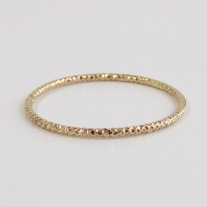 14k Gold Ring, 14k Gold Pattern Ring, Solid Gold Ring, Gold Stack Ring, 14k Gold Texture Ring, Gold Ring, Sparkle Ring, Thin Gold Band, 1mm