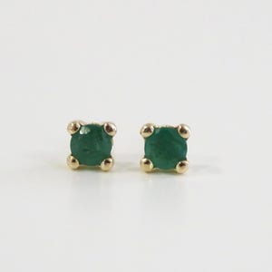 14k Gold Stud Earrings, 3.5mm Ruby, Emerald, or Sapphire