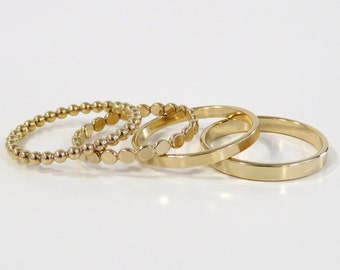 Gold Filled Ring, Gold Ring, Gold Ring Set, Thick Gold Ring, Wedding Band, Gold Stack Ring, Gold Band, Stacking Ring, Bead Ring, Set F
