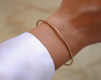 14k Gold Filled Bangle Bracelet, Sparkle Pattern Cuff, Stackable